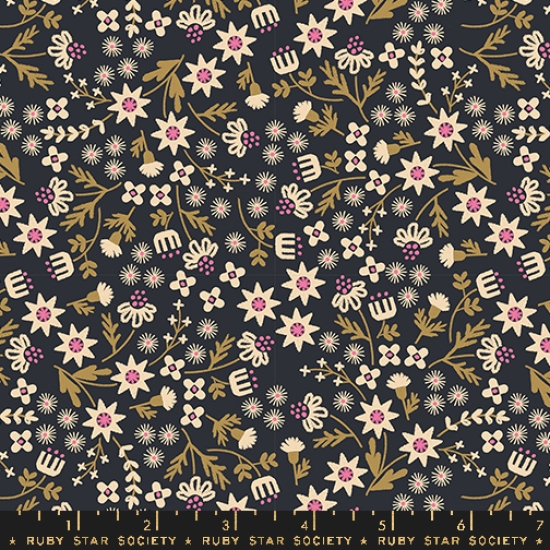 Baumwolle Patchwork - Ruby Star Society - Favorite Flowers - Inflorescence Soft Black